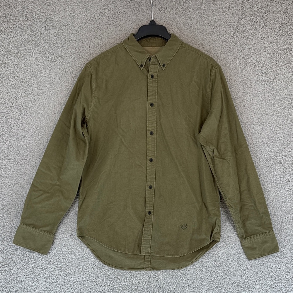 rag & bone olive green Men's medium Button Down long sleeve shirt knives logo
